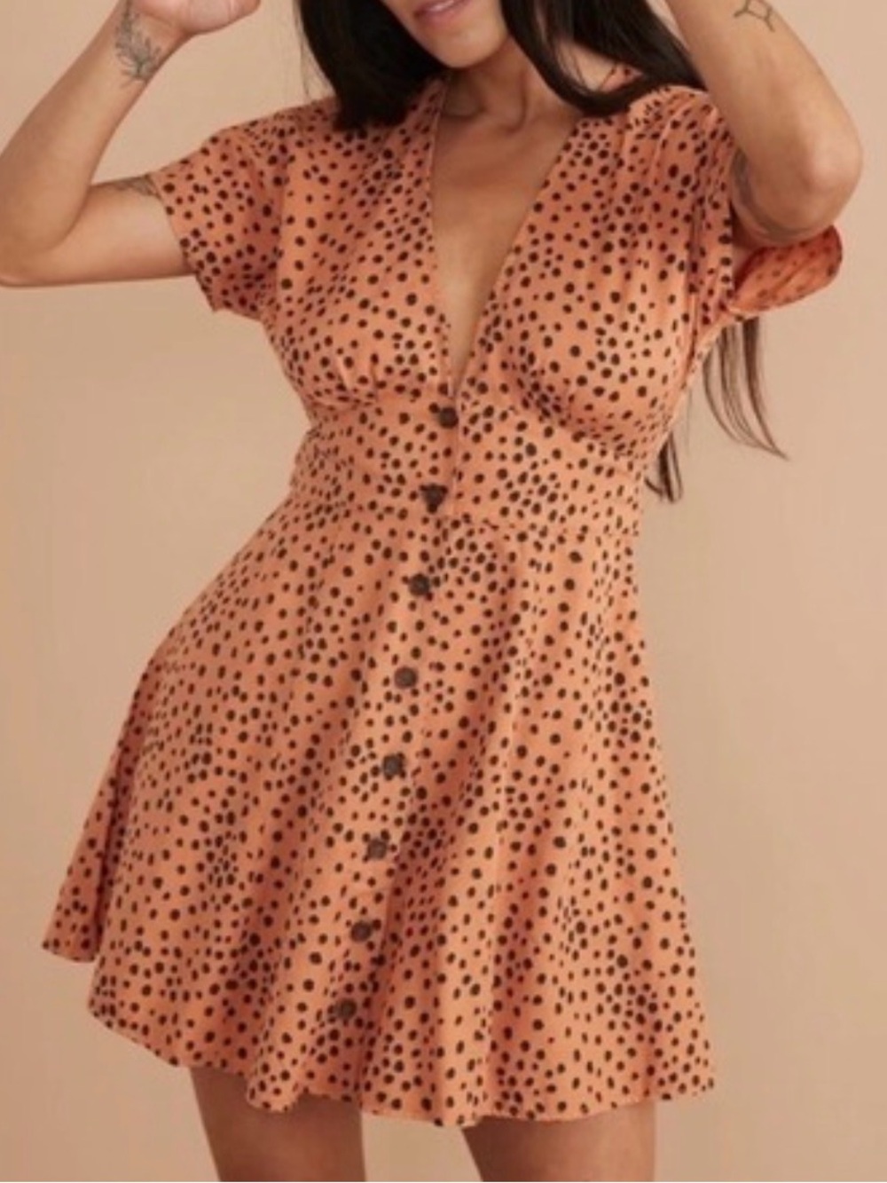 Marine Layer Camila Abstract Cheetah Print Flutter Sleeve Pockets Tencel Dress S